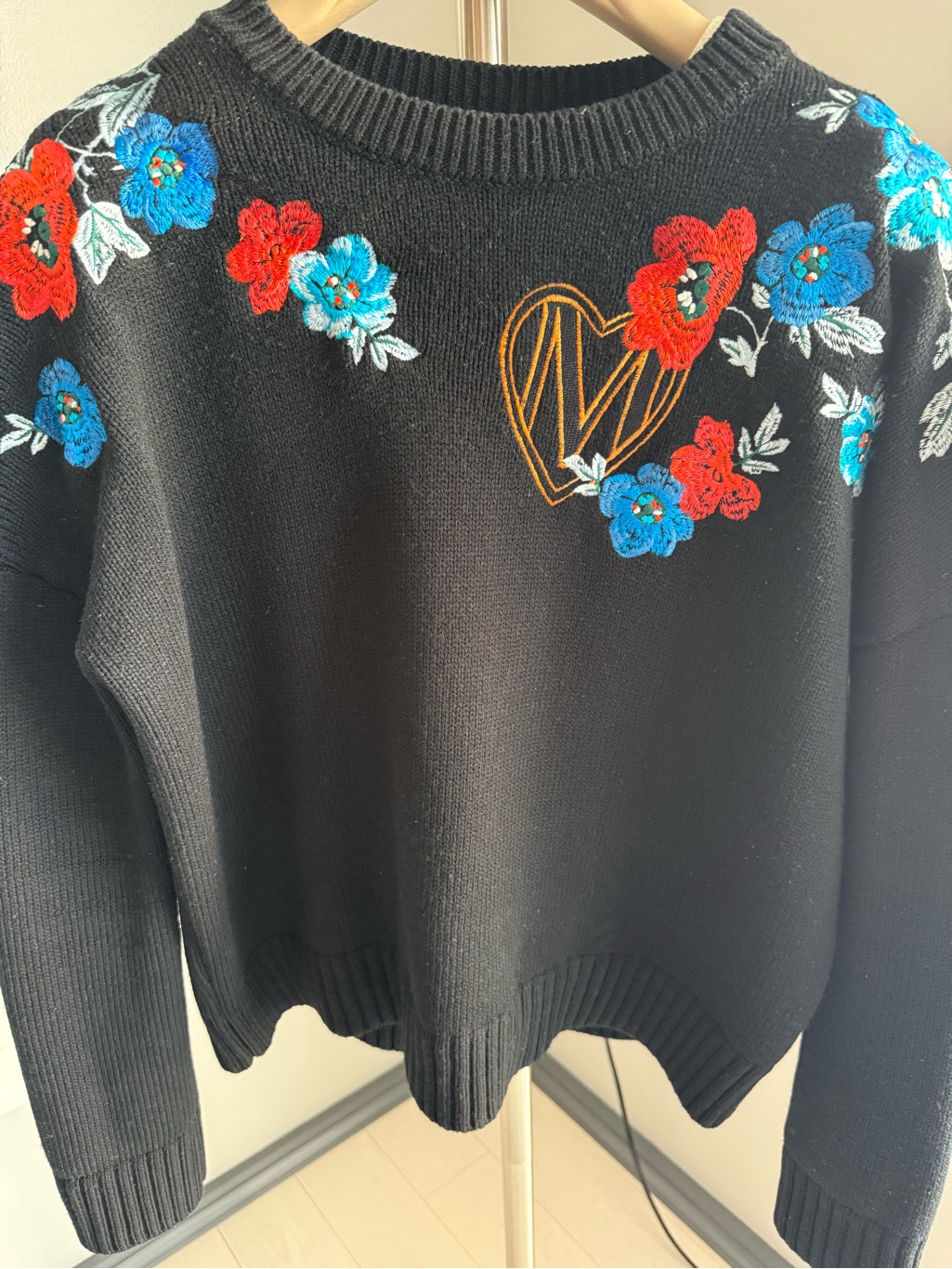 Maje Black Floral Embroidered Wool Blend Sweater Size 1 (Size 4 Us)